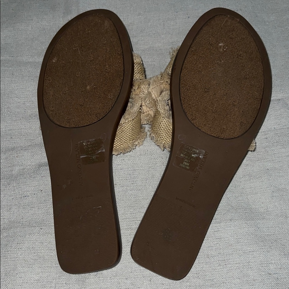 ANTONIO MELANI Frayed Edge Tan Sandals boho Slides - Picture 2 of 8